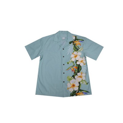 Hawaiian Vertical Print Shirt (S - 3XL) - 100% Cotton Poplin Tropical Flowers w/ Coconut Buttons