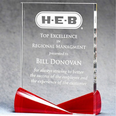 Clear Crystal Award With Bow-Tie Red Accents - 8.5"