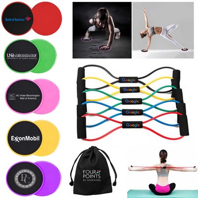 iBank ® Exercise Fitness Sliders + Chest Expander Band (Black)