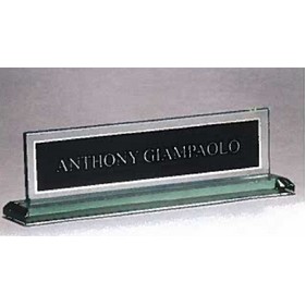 Airflyte® Glass Name Plate w/Black Silk Screened Engraving Area & Mirror Border