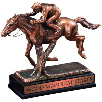 9 ½" Bronze Electroplated Jockey on Racing Horse Trophy