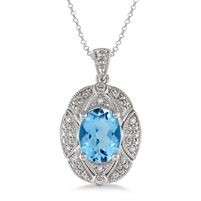 Jilco Inc. Oval Blue Topaz & Diamond Necklace
