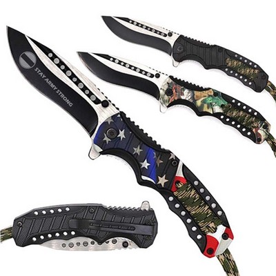 Two-tone Blade Pocket Knife W/ Paracord Strap