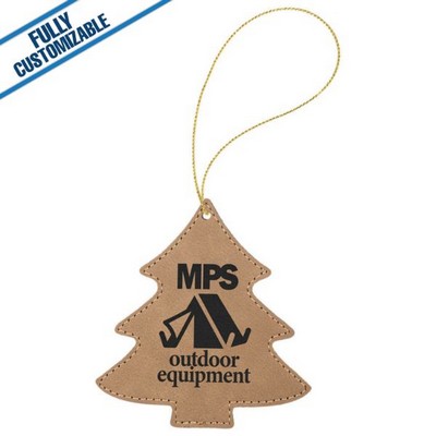 Light Tan Leatherette - Ornament With Gold String - Tree