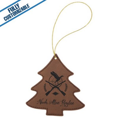 Brown Leatherette - Ornament With Gold String - Tree