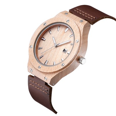 Maple Wood & Leather Watch