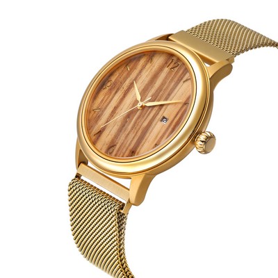 Zebra Wood & Mesh Watch