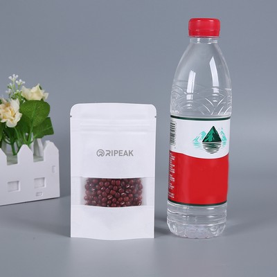 3.6 x 5.5" White Kraft Paper Bags W/Window Stand Up Ziplock Resealable Pouch Coffee Bag