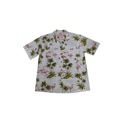 White Hawaiian Shirt (S - 3XL in-stock) - 100% Cotton Poplin Tropical Print w/ Coconut Buttons