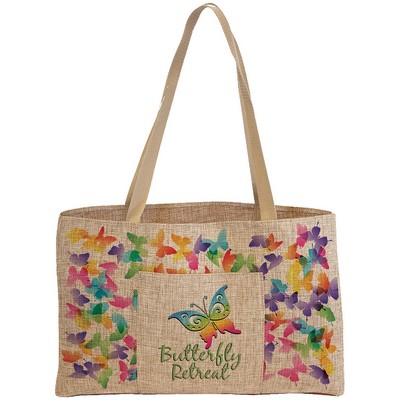 Burlap Shopping Bag with Gusset and Outside Pocket