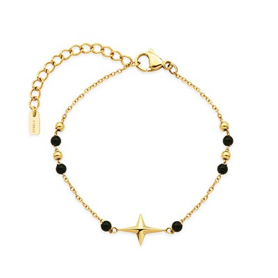 CJ Steelx Star Bracelet with Black and Gold Beads - Gold