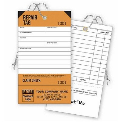 Repair Tags - in Orange w/White Fill-In Space (Imprinted)