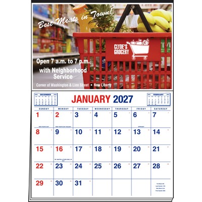 Date Master 4-Color Imprint Half Apron Calendar (Red & Blue)