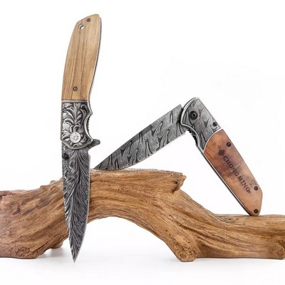 ApexBlade - Olive Wood Folding Pocket Knife With Stainless Steel Blade Antique Full Color Optional