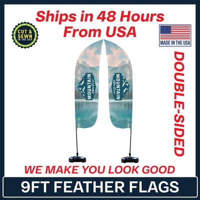 Feather Flag 9' Premium Double-Sided With Plastic Water Base & Carry Bag - Made in the USA