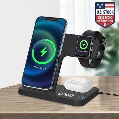 3-in-1 Foldable 15W Fast Wireless Charging Stand for Phone, Apple Watch & AirPods