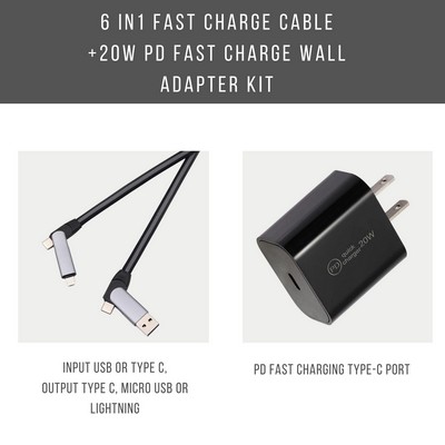 Pd Wall Charger 20W + 6-1 Fast Charge Cable Kit