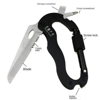 5" 1 Aluminum Climbing Carabiner Hook Multi-Functional Tool Set