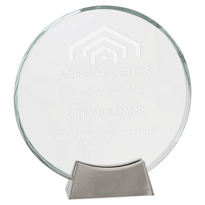 8" Clear Round Platinum Glass Award w/ Metal Base