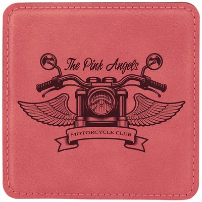 4" x 4" Square Pink Leatherette Coaster