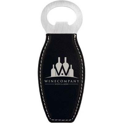 Black/Silver Leatherette Bottle Opener with Magnet