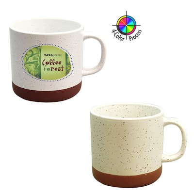 13 Oz. Satin Cream Speckled Vintage Phoenix Mug w/Terra Cotta Base - Dishwasher Safe - Full Color