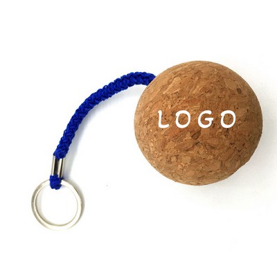 Floating Wood Cork Ball Keychain