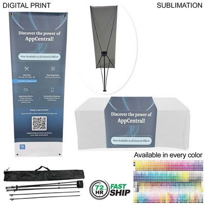 72 Hr Fast Ship - Tripod Banner with Graphics + Sublimated Tablerunner