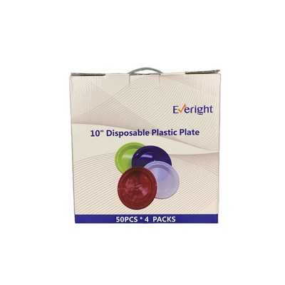 10" Disposable Plastic Plate Kit With 50pcs Red And 50pcs White Packed Into a Color Box