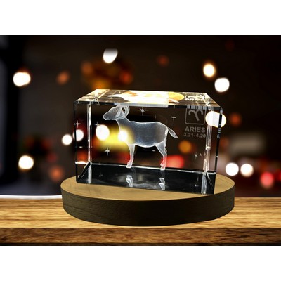 Aries Zodiac Sign 3D Engraved Crystal Trophy Award w/LED Base