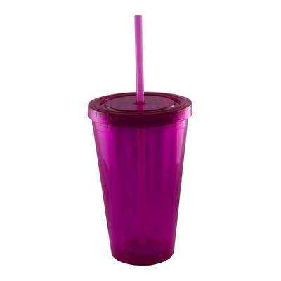 16 oz. Magenta Double Wall Acrylic Translucent Tumbler