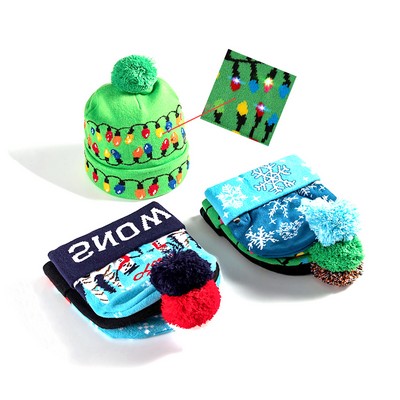 Christmas LED Light Up Hat Knit Santa Cap