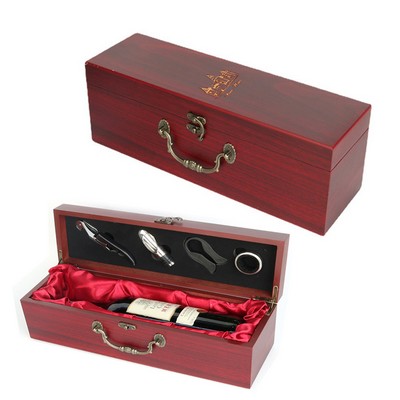 Wood Wine Single Bottle Box With 4 PC Tools