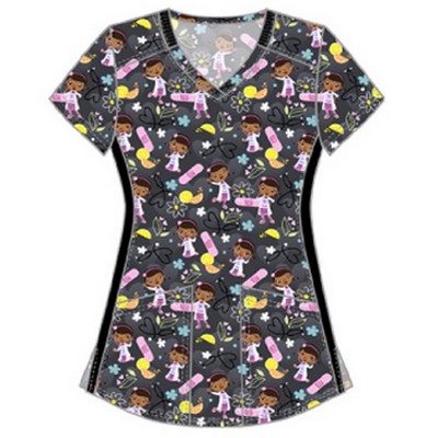 Cherokee® Women's Tooniforms V-Neck Print Scrub Top (Sweet McStuffins)