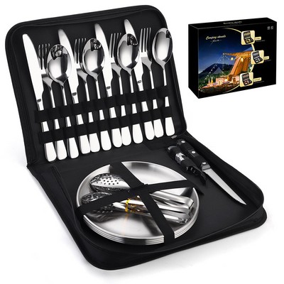 Complete Stainless Steel Camping Cutlery Kit for 4 - Portable & Durable