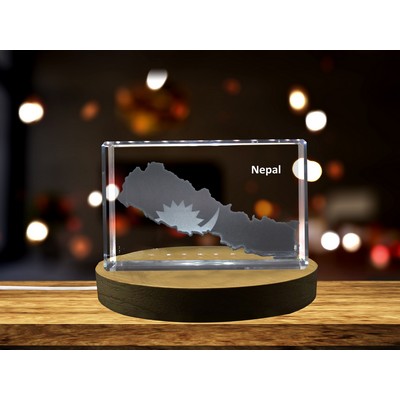 Nepal 3D Engraved Crystal Trophy Award w/LED Base