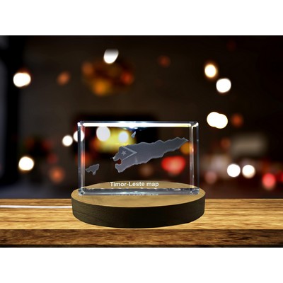 Timor-Leste 3D Engraved Crystal Award - Souvenir w/LED Base
