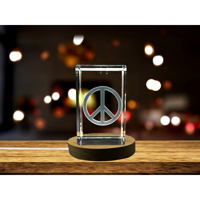 Peace Sign 3D Engraved Crystal Trophy Award w/LED Base Light