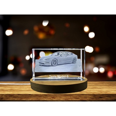 Tesla Model S 3D Engraved Crystal Trophy w/LED Base Light