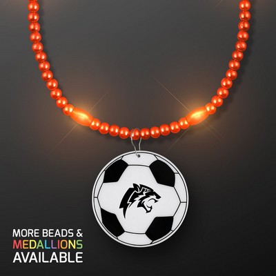 Orange LED Bead Necklace with Soccer Ball Medallion - PRINTED
