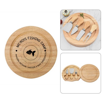 Round Wood Cheese Board & Knife Set