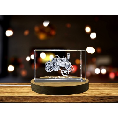 Vintage Steam Train 3D Crystal Engraved Trophy Award - Locomotive Decor