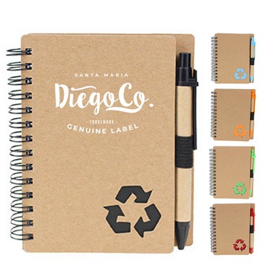 Eco-friendly Kraft Paper Spiral Notebook with Pen
