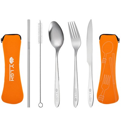 5 Pieces Cutlery Set with Zipper Pouch