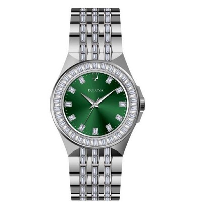 Bulova Watches Men's Crystal Stainless Steel Bracelet Watch, Green Dial