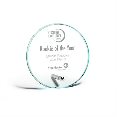 Jade Glass Circle Award with Peg Stand (5"x5"x3/8")