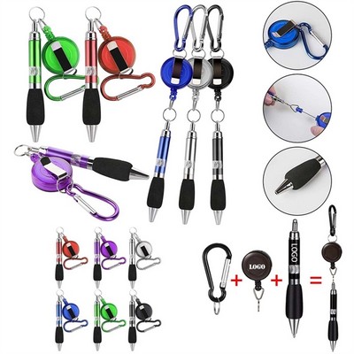 Retractable Badge Reel Carabiner Buckle Ball-Point Pen