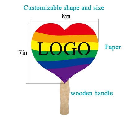 Custom Heart-Shaped Rainbow Wooden Stick Handheld Fans