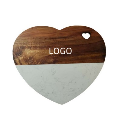 Acacia Wood And Marble Heart Shaped Charcuterie Board
