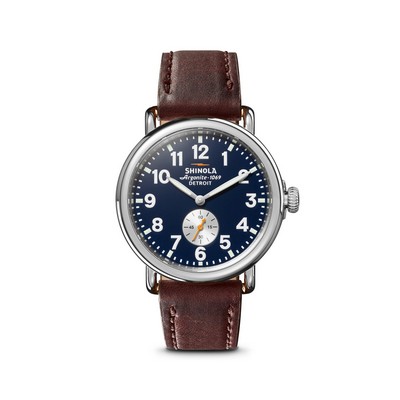 Shinola Unisex Runwell Cattail Leather Strap Watch Midnight Blue Dial